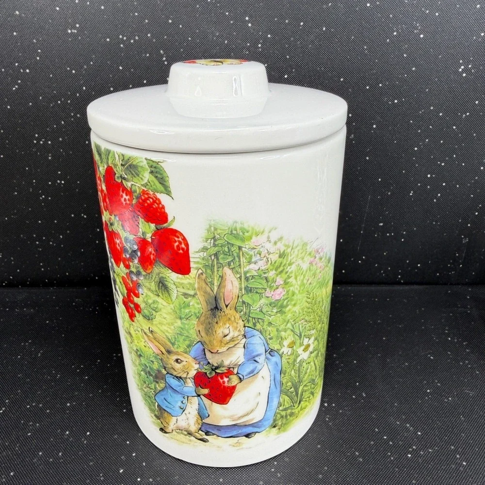 Zrike Brands Beatrix Potter Peter Rabbit Strawberry Ceramic Canister Jar 8in